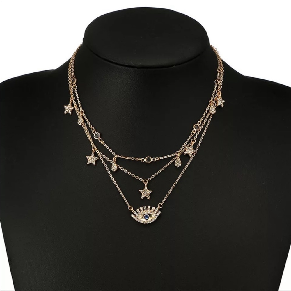 3/$30 💙 Evil Eye Pendant Multilayered Necklace - Picture 3 of 4